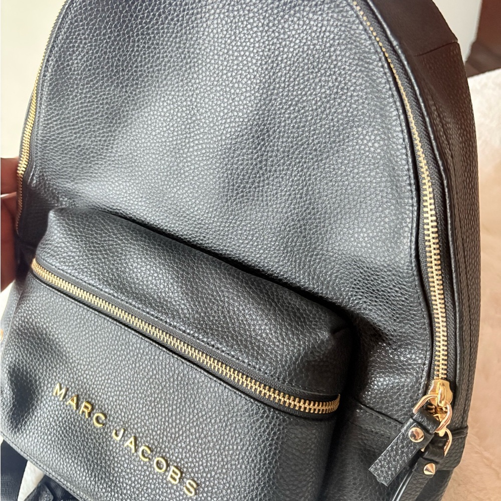 Marc Jacobs Pebbled Black Backpack with Gold Details